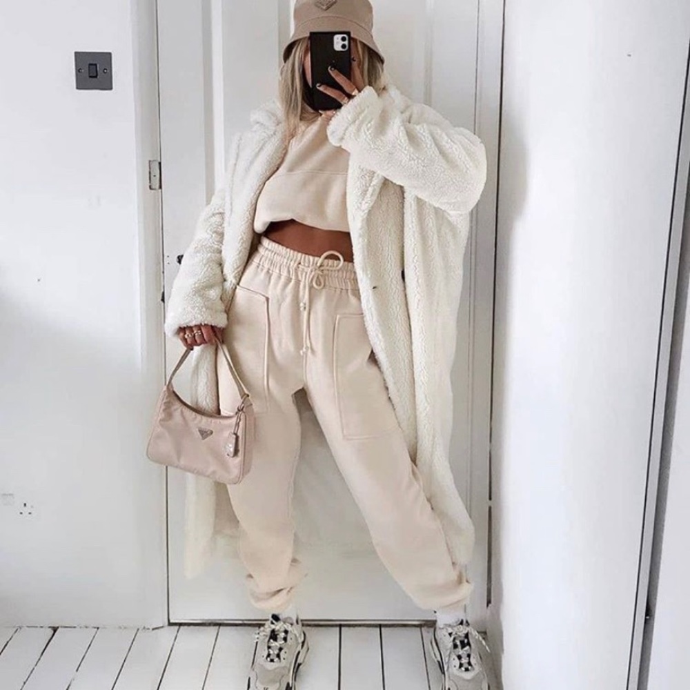 Cream Front Pocket Oversized Joggers